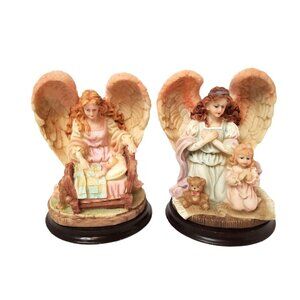 Vintage set of 2 Resin Angel Kneeling & Praying over Children Figurines